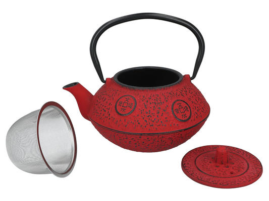 Litinová čajová konvice se sítkem 630 ml - červený dekor